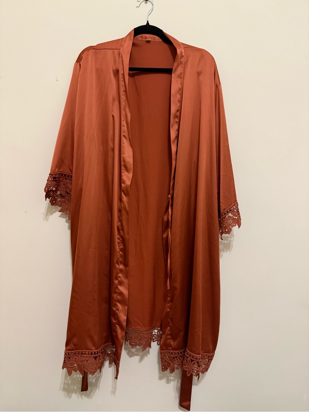 Women's Satin Lace-Trim Robe - Rust